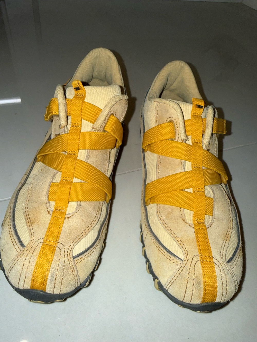 Diesel Cream-Beige Suede Sneakers with Yellow Accent